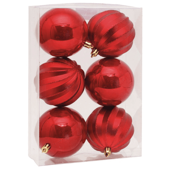 Kit bolas decorativas de natal 6 peças vermelha