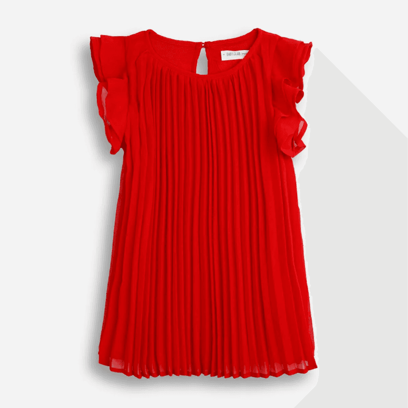 Vestido plissado infantil babado vermelho