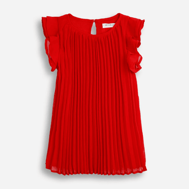 Vestido plissado infantil babado vermelho