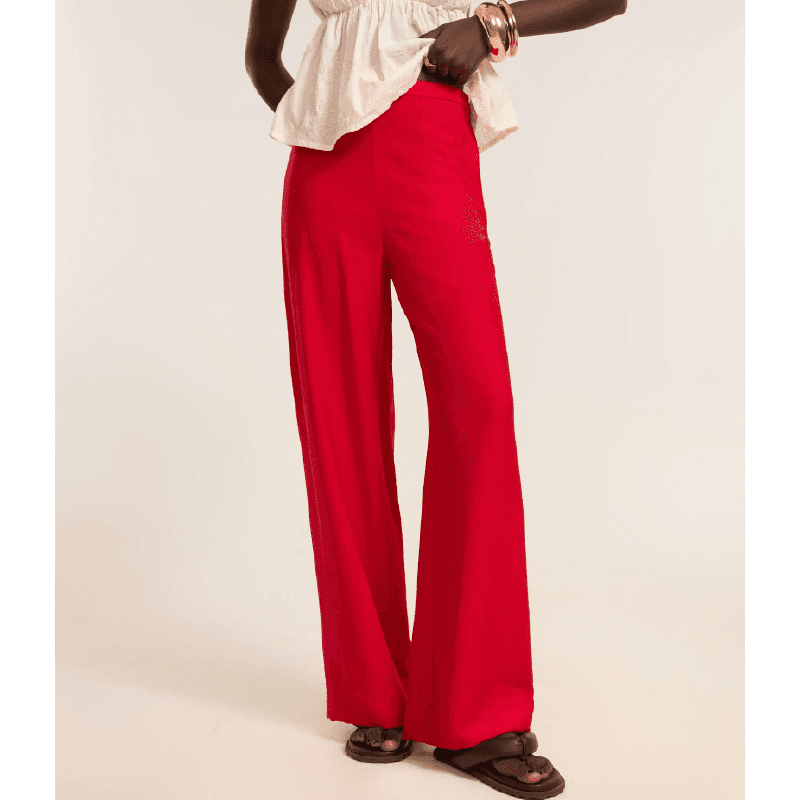 Calça Wide Leg Alfaiatada com Cintura Alta e Zíper Lateral V