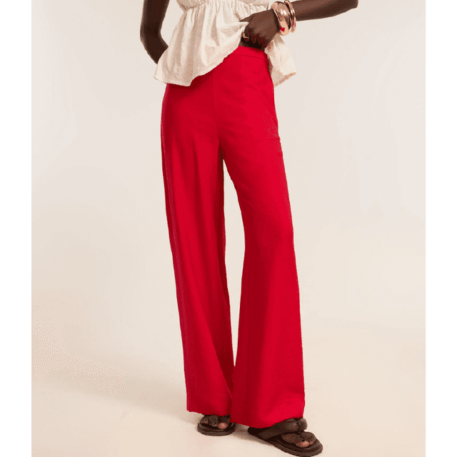 Calça Wide Leg Alfaiatada com Cintura Alta e Zíper Lateral V