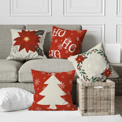 Kit 4 Capas De Almofadas Decorativas Natal Árvore Poinsétia