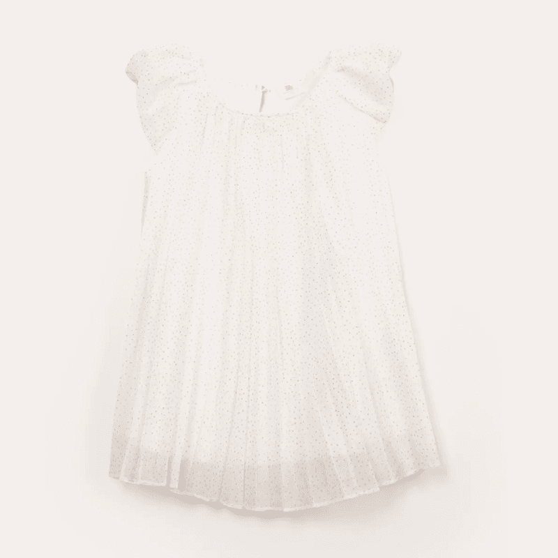 Vestido infantil plissado poá com glitter off white