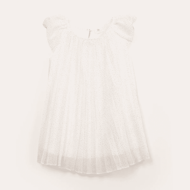 Vestido infantil plissado poá com glitter off white