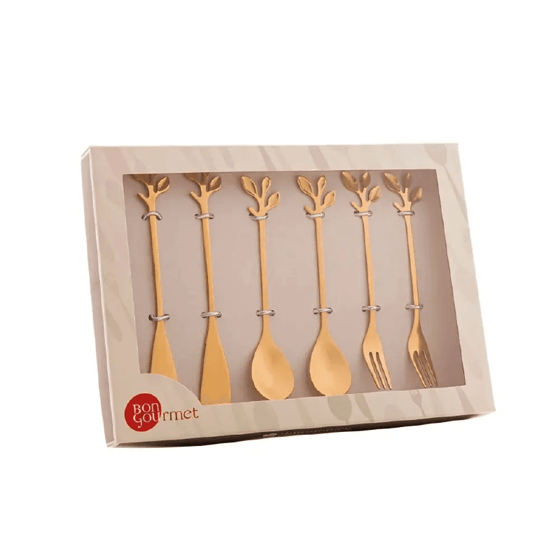 Jogo Talheres 6 Peças Leaves Dourado 
