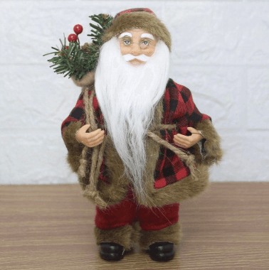 Decoração Boneco Natal Papai Noel Com Roupa Xadrez 21cm