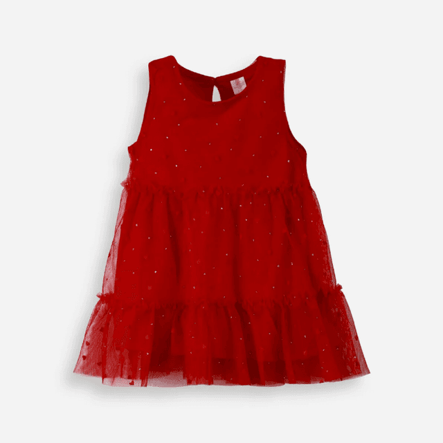 Vestido infantil de tule com corações vermelho