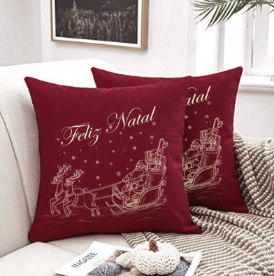 Almofada Algodão Natal 01 40x40cm Vermelha - Capa com enchim